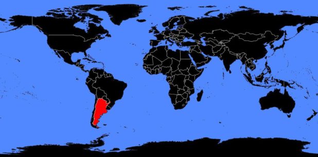 Argentina on a world map