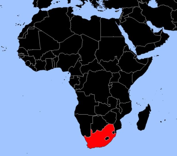 Sudáfrica en un mapa de África