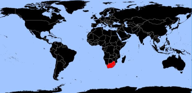 Sudáfrica en un mapa del mundo