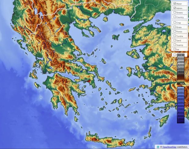 Relief map of Greece