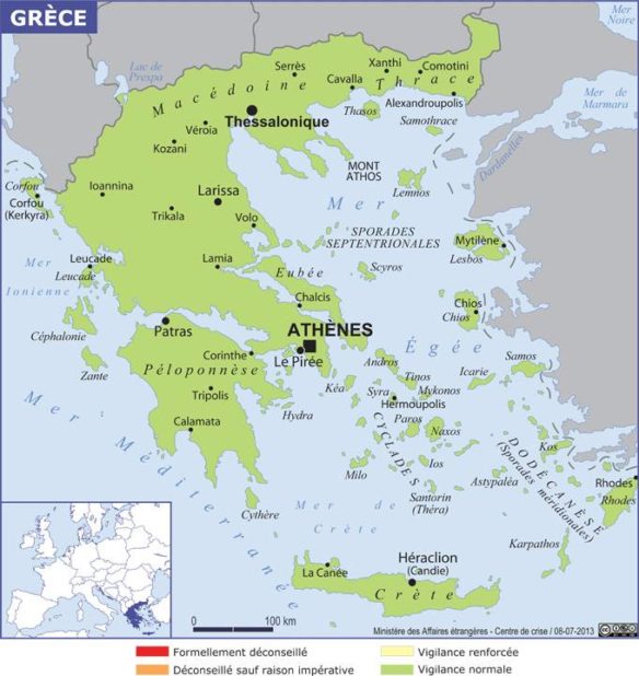Map of the cities of Greece