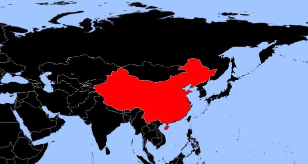 China on a map of Asia