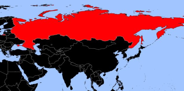 Russia on a map of Asia