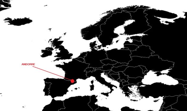 Andorra on a map of Europe