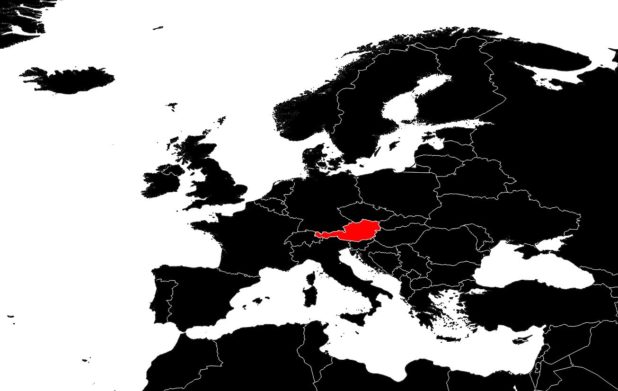 Austria on a map of Europe
