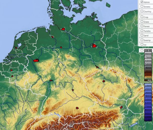 Map of relief in Germany