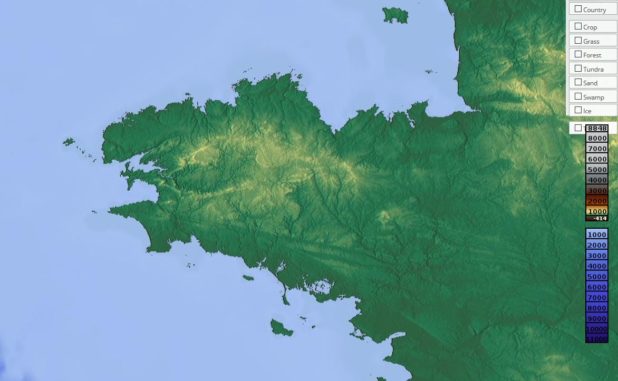 Relief map of Brittany