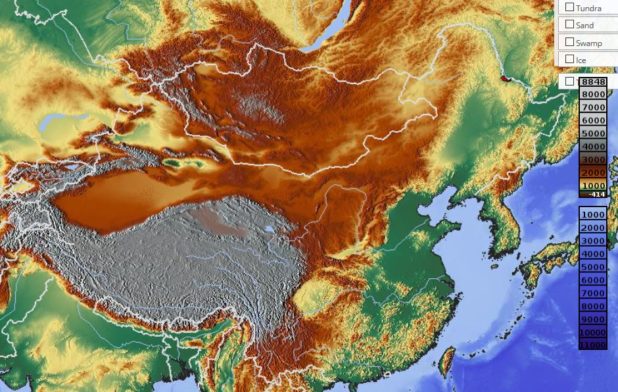 Relief map of China