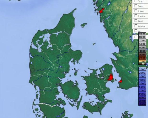 Relief map of Denmark