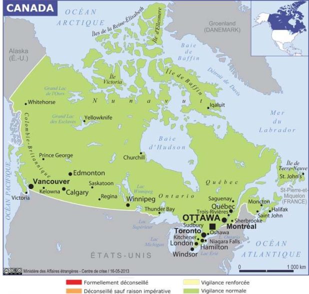 Map of cities in Canada