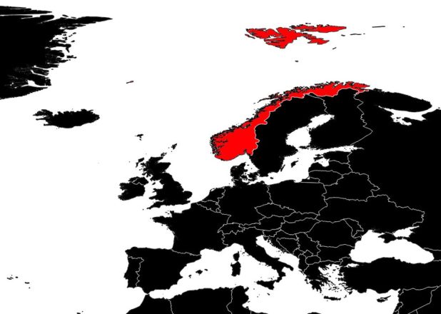 Norway on a map of Europe
