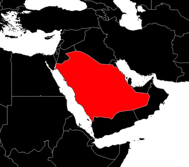 Saudi Arabia on a map of the Middle East