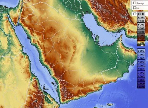 Relief map of Saudi Arabia