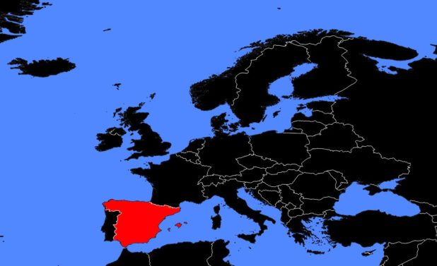 Spain on a map of Europe