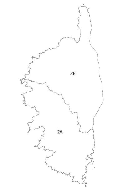 Map of Corsica department numbers