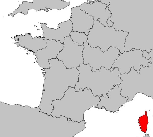 Corsica on map of France