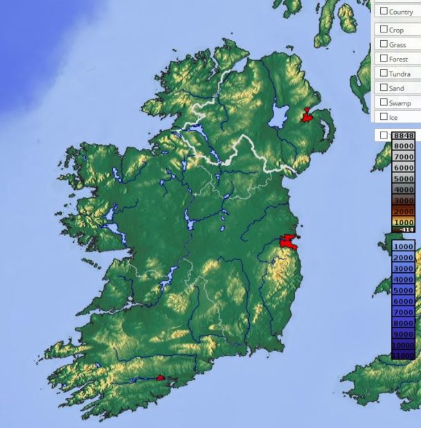 Relief map of Ireland