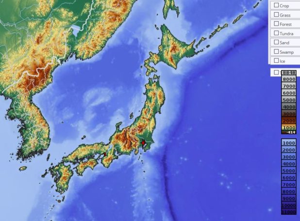 Relief map of Japan