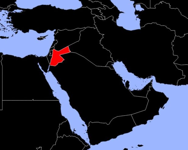 Jordan on a Middle East map