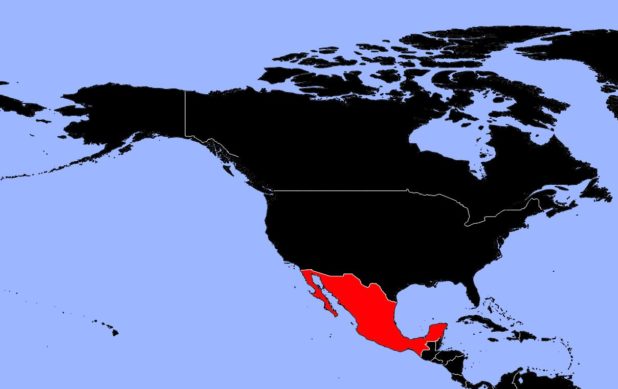 Mexico on a map of North and Central America