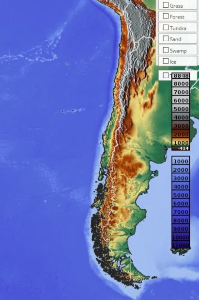 Relief map of Chile