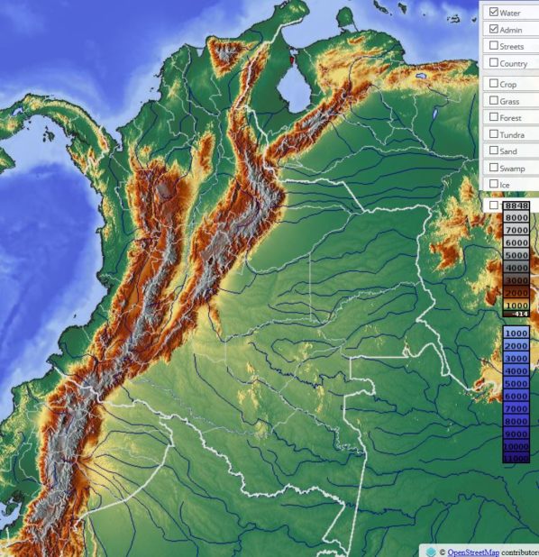 Relief map of Colombia