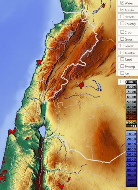 Relief map of Lebanon