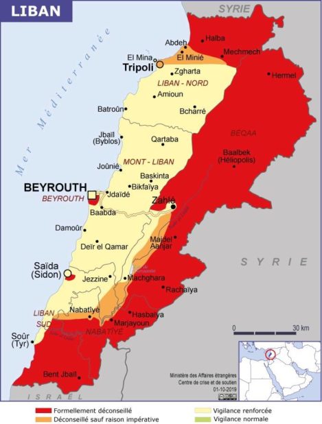 Map of the cities of Lebanon