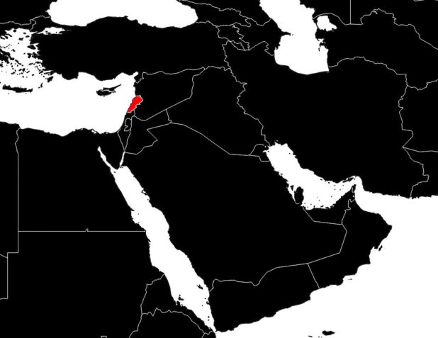 Lebanon on a Middle East map