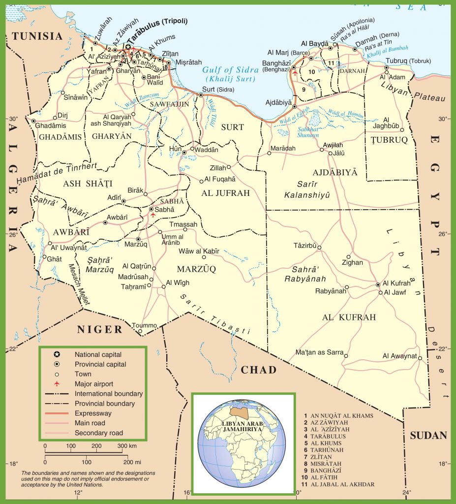 Map of the regions of Libya