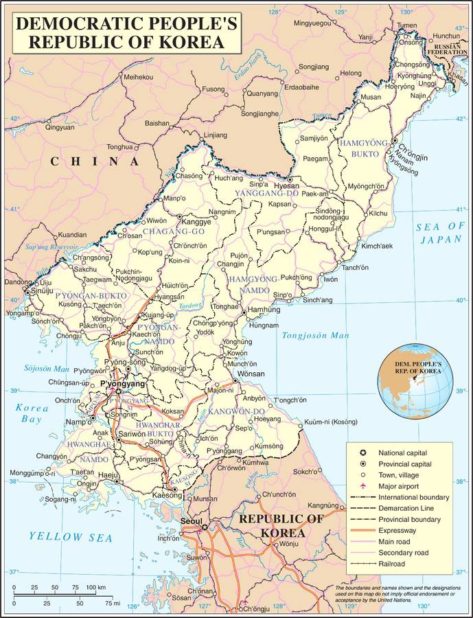 Political map of North Korea