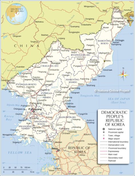 North Korea on a map