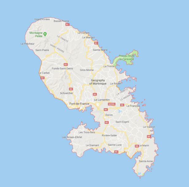 Map of the cities of Martinique