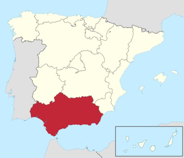 Andalucía en un mapa de España