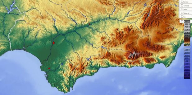 Mapa del relieve de Andalucía