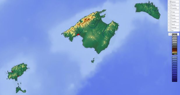 Relief map of the Balearic Islands